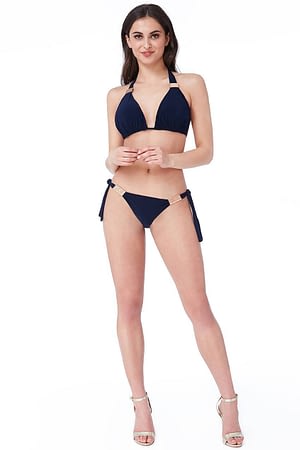Side Tie Navy Bikini with Buckle Detail