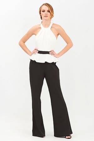 Contrast Peplum Black & White Jumpsuit